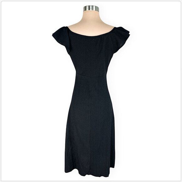 Max Studio Black Crinkle Jersey Wired V Neck Empire Flutter Sleeve Dress NWT M - Picture 3 of 4